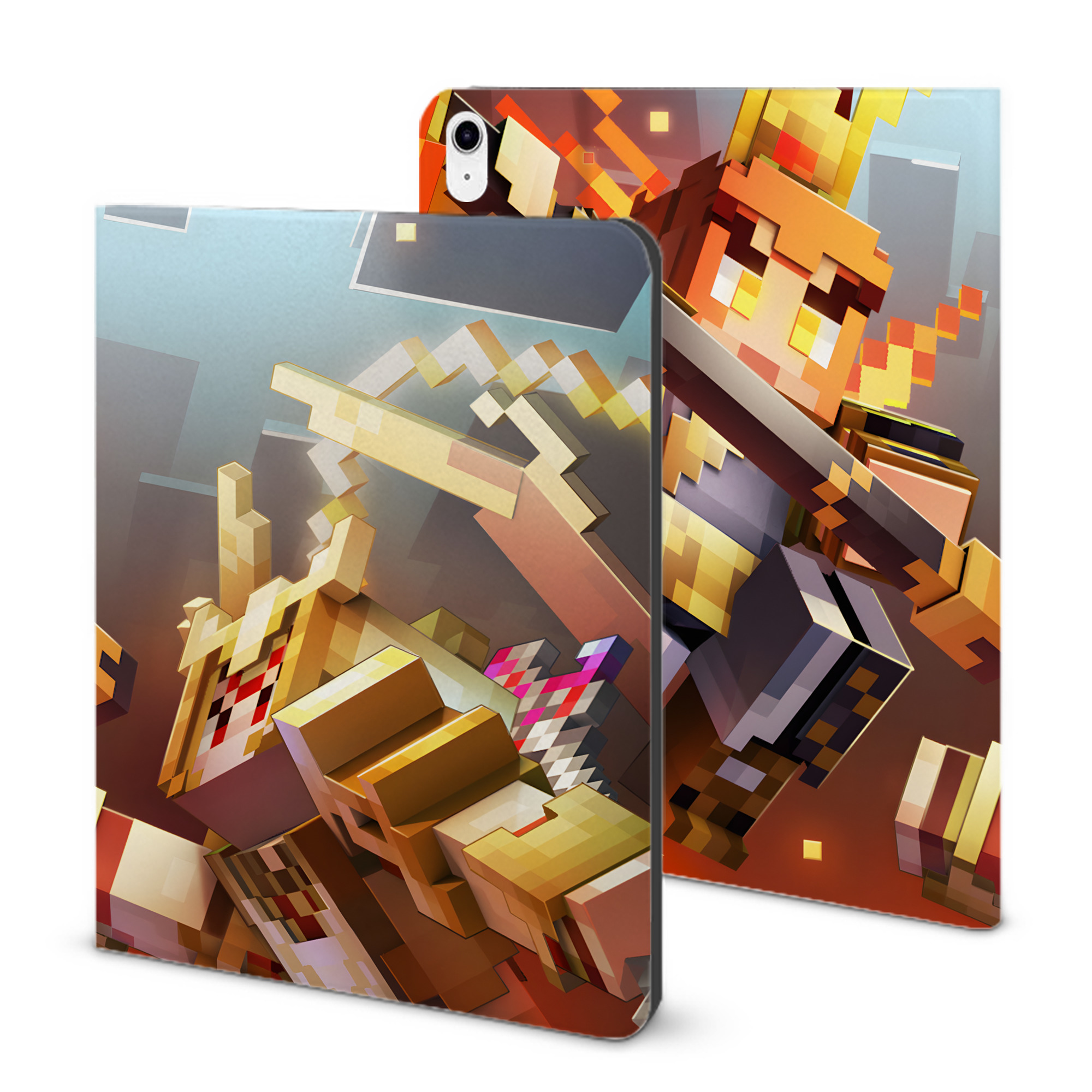 （画像用） マインクラフト ブロックの世界 Minecraft MC Block world IPad ケース ブック型 PUレザー TPU 耐衝撃 軽量 薄型 ペン収納なし 全面保護 IPad 各モデル対応